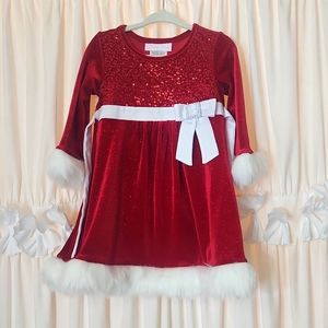 Bonnie Baby Santa Dress, Red, Sequins, Bow, Faux Fur, 18 Months
